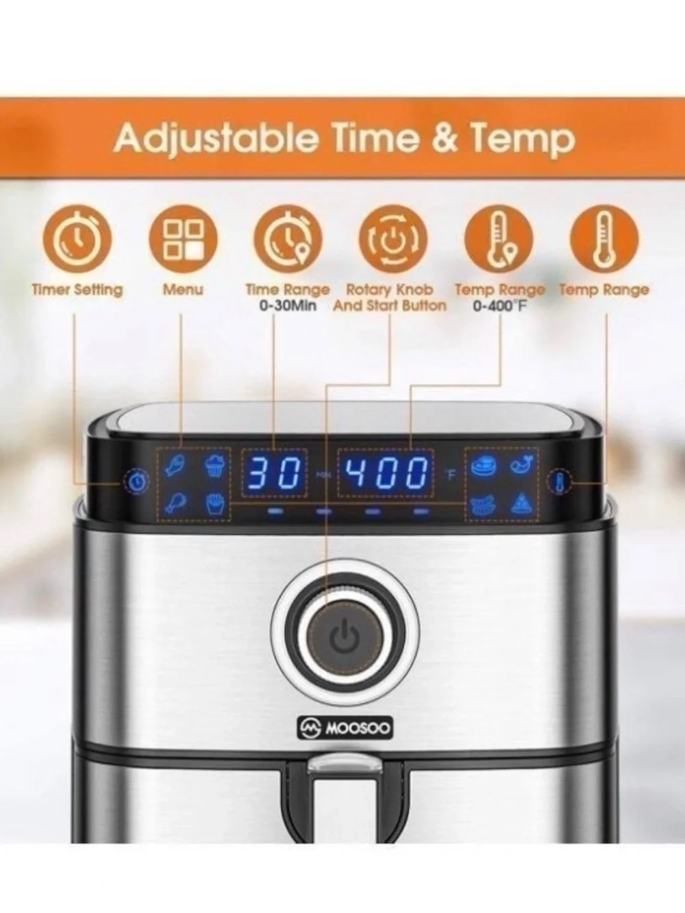 MOOSOO 8-in-1 Air Fryers, 5.2 Quart Air Fryer with Digital Touchscreen, Stainles